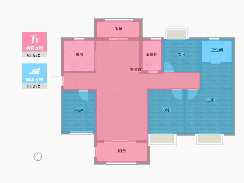 湖南省-长沙市-宁乡美的城-103.58-户型库-动静分区