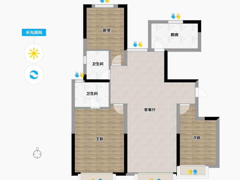 陕西省-西安市-华润置地紫云府-104.87-户型库-采光通风