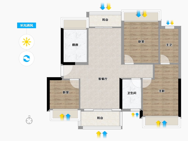 广东省-佛山市-华福珑熹水岸-85.83-户型库-采光通风