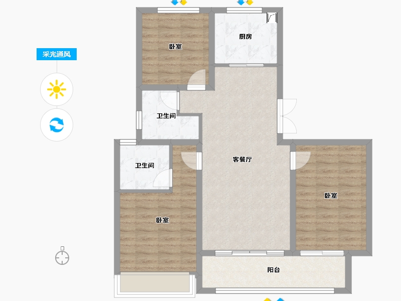 山东省-潍坊市-中梁新嘉拾光悦-88.81-户型库-采光通风