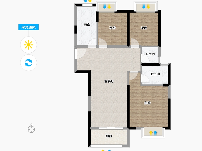 湖北省-武汉市-中建铂公馆-85.81-户型库-采光通风