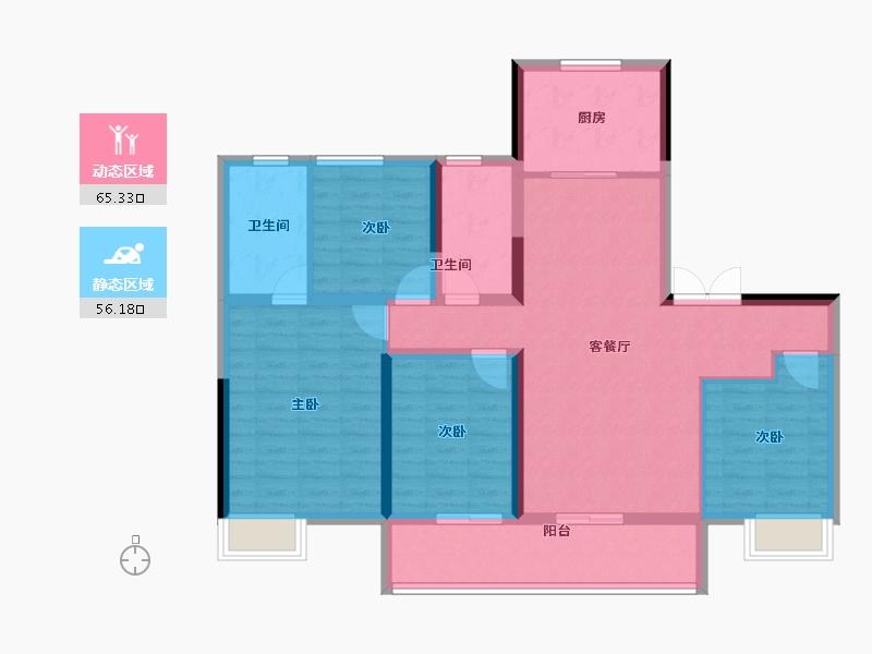 陕西省-西安市-国樾府-108.80-户型库-动静分区