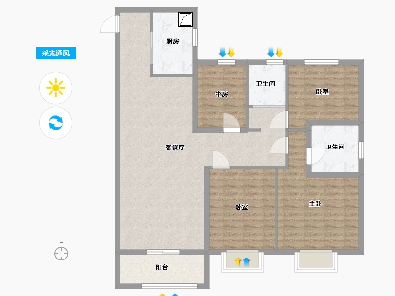 山东省-菏泽市-碧桂园-109.00-户型库-采光通风