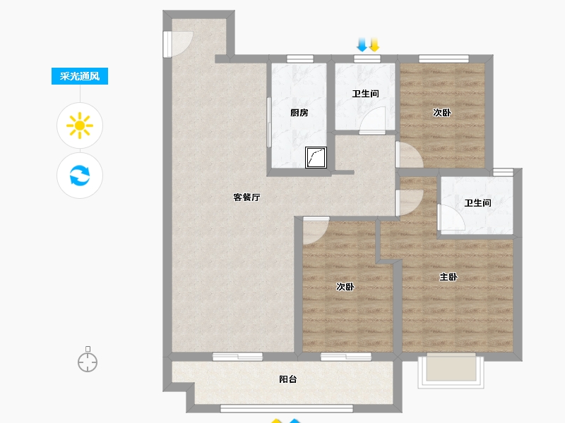 陕西省-咸阳市-北宸天樾-91.15-户型库-采光通风