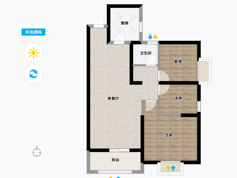 湖北省-武汉市-百步亭长青壹号-74.63-户型库-采光通风