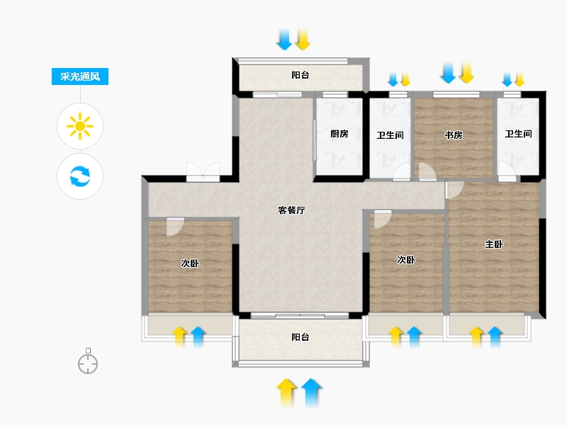 陕西省-西安市-西安碧桂园香湖湾1号-115.99-户型库-采光通风