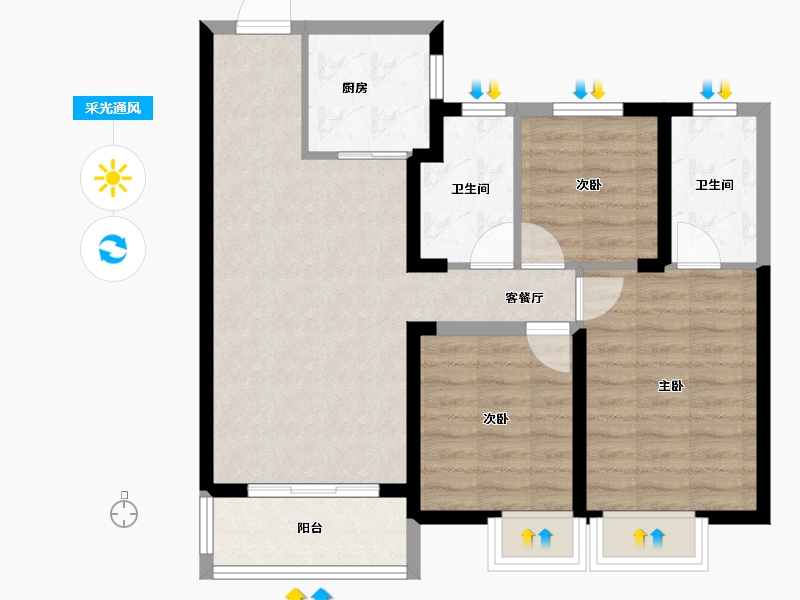 湖北省-武汉市-中建铂公馆-75.21-户型库-采光通风