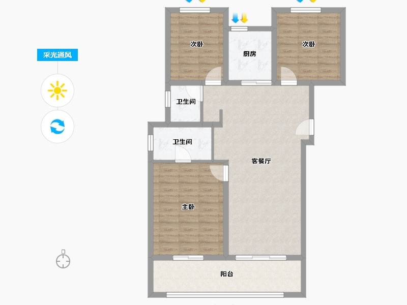 陕西省-西安市-中南·上悦城四期東沣-95.36-户型库-采光通风