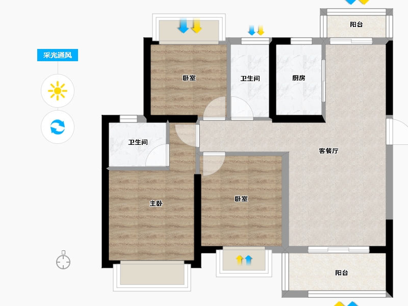 湖北省-武汉市-锦绣江城-70.74-户型库-采光通风