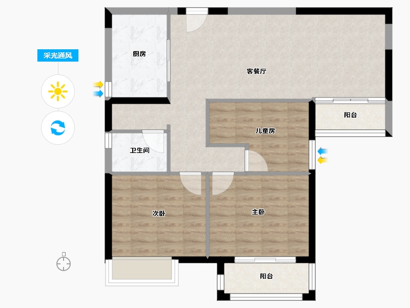 湖北省-武汉市-美联城观-76.79-户型库-采光通风