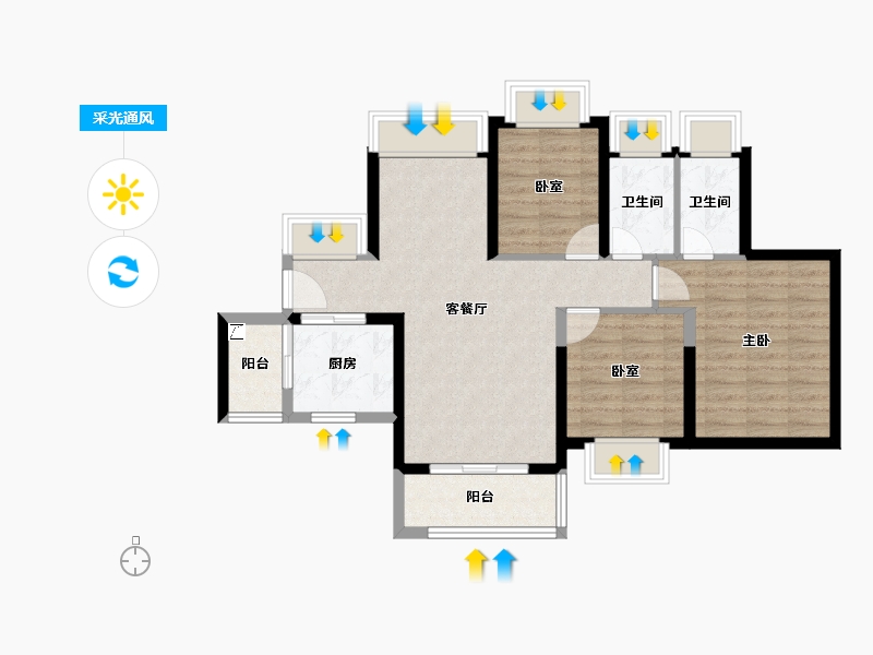 广东省-珠海市-五洲东方墅-78.55-户型库-采光通风