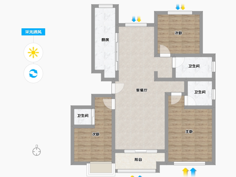 山东省-东营市-众成璟园-106.03-户型库-采光通风