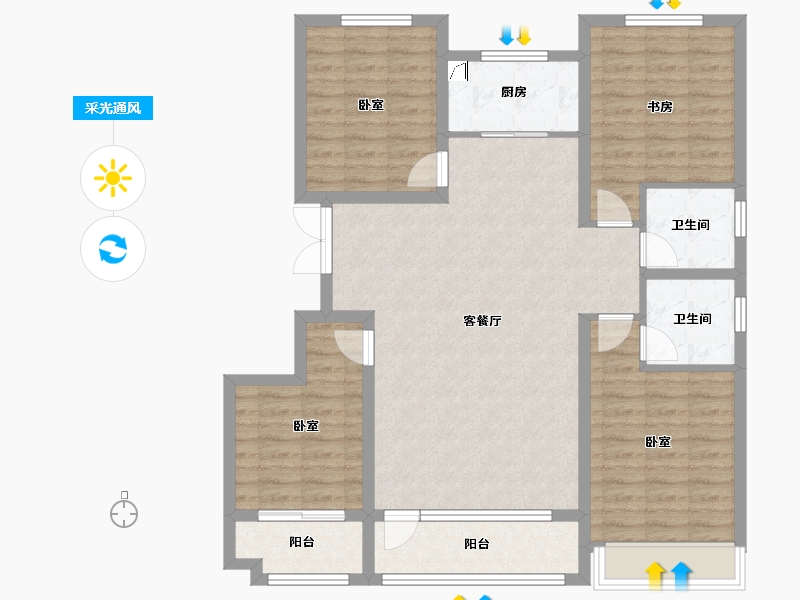 山东省-潍坊市-恒信浞河公馆-108.80-户型库-采光通风