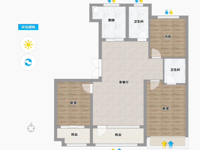 山东省-潍坊市-恒信浞河公馆-89.91-户型库-采光通风