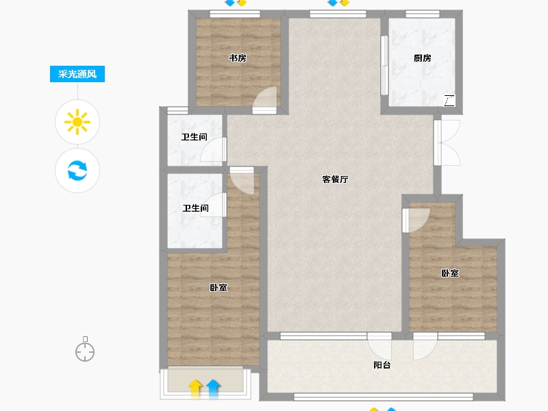 山东省-潍坊市-恒信浞河公馆-103.77-户型库-采光通风