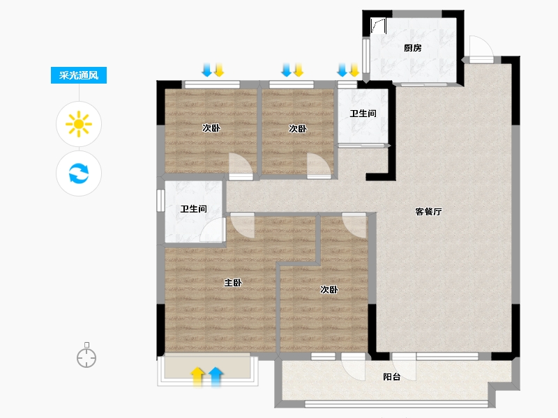 山东省-烟台市-碧桂园-112.00-户型库-采光通风