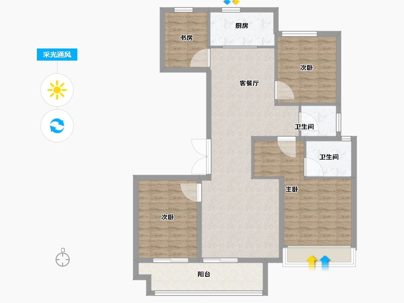 陕西省-西安市-中南·上悦城四期東沣-106.41-户型库-采光通风