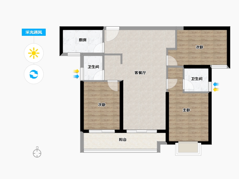 湖北省-武汉市-中建铂公馆-87.27-户型库-采光通风