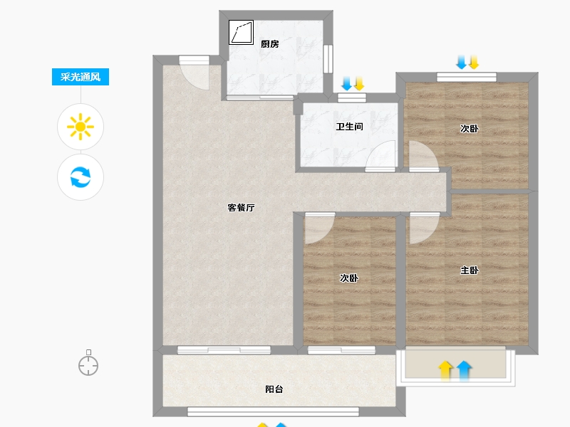 江苏省-无锡市-玫瑰公馆-76.15-户型库-采光通风