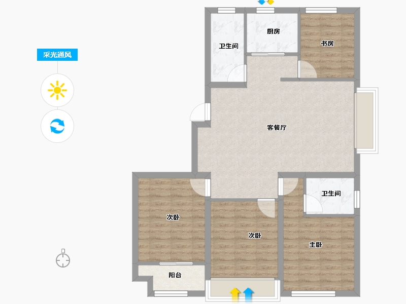 山东省-潍坊市-邦泰郡王府东郡-91.20-户型库-采光通风