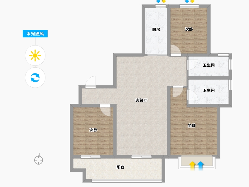 山东省-潍坊市-歌尔绿城-108.00-户型库-采光通风