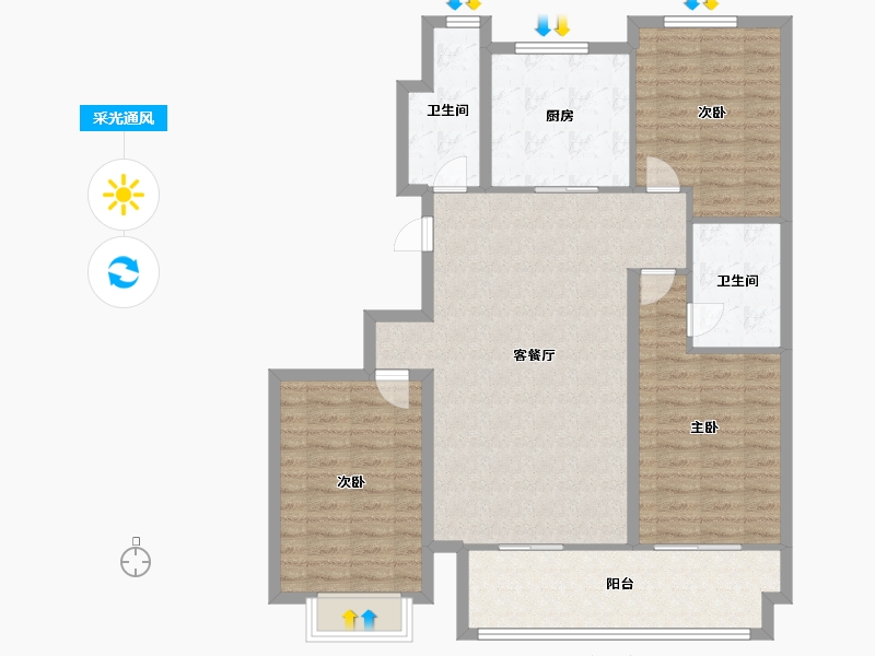 山东省-潍坊市-邦泰郡王府东郡-111.20-户型库-采光通风