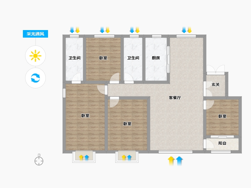 山东省-潍坊市-和扬·翠湖美墅-128.00-户型库-采光通风