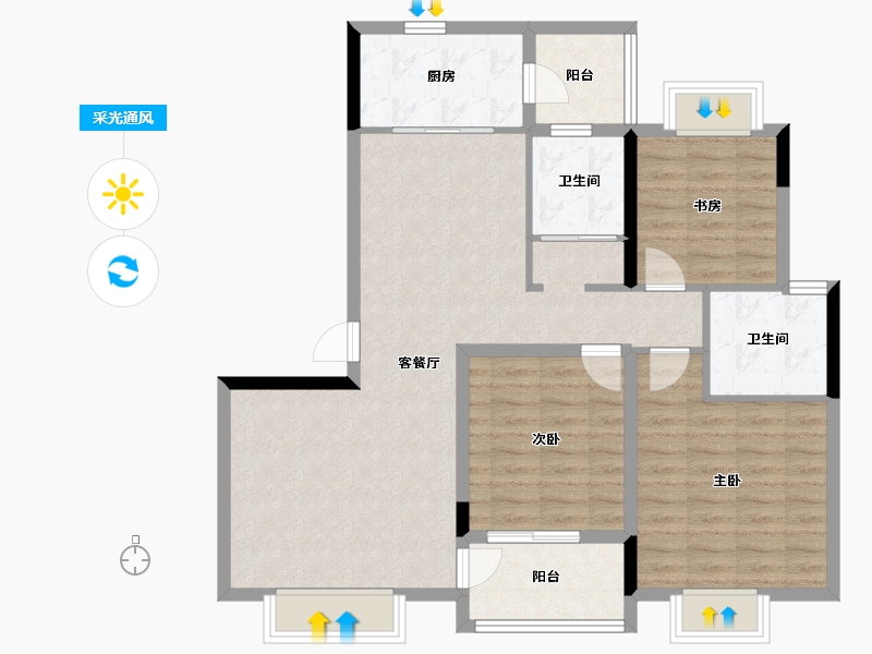 河南省-郑州市-居易西郡原著-96.73-户型库-采光通风