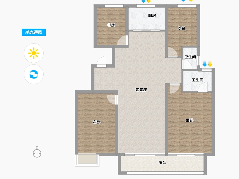 陕西省-西安市-周至龙记观园-113.90-户型库-采光通风