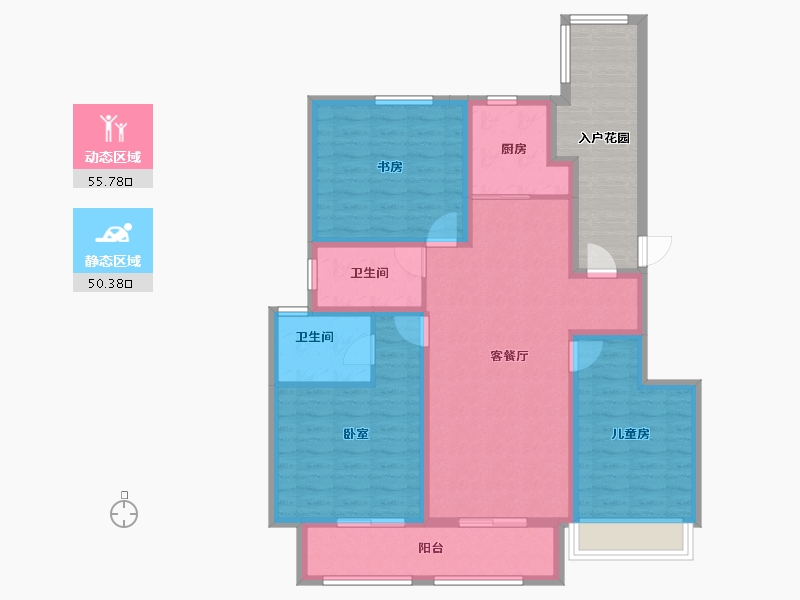 陕西省-西安市-周至龙记观园-106.02-户型库-动静分区