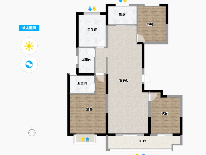 陕西省-西安市-德信·西宸府-114.96-户型库-采光通风