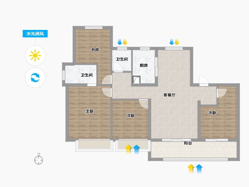 江苏省-无锡市-玫瑰公馆-107.45-户型库-采光通风