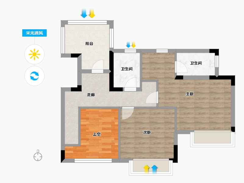 湖北省-武汉市-百瑞景滨江生活区-62.80-户型库-采光通风