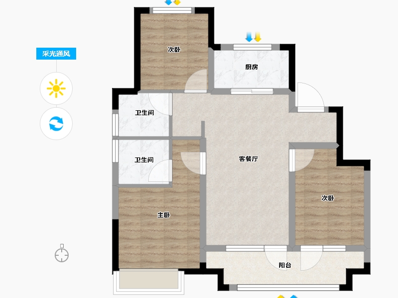 山东省-烟台市-龙湖悠山郡-83.21-户型库-采光通风