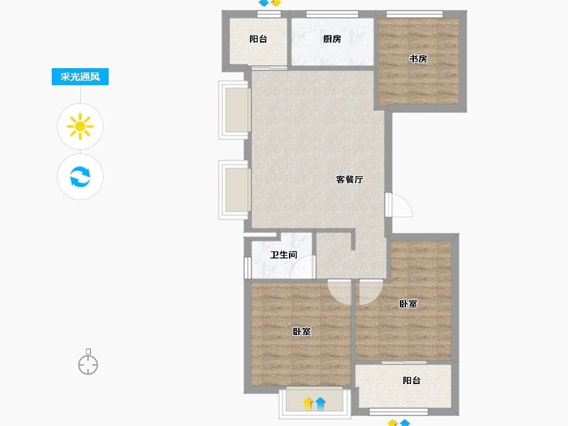 浙江省-宁波市-绿城·云栖桃花源-71.69-户型库-采光通风