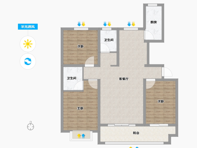 山东省-临沂市-城开景悦-107.21-户型库-采光通风