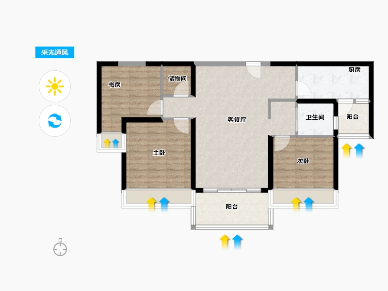 陕西省-西安市-西安碧桂园香湖湾1号-84.11-户型库-采光通风