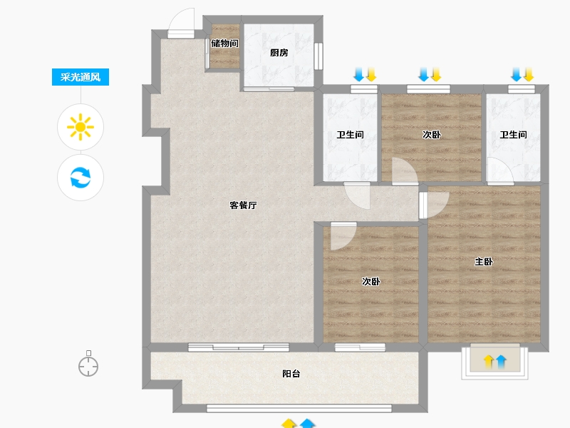 山东省-临沂市-融创·未来壹号-102.09-户型库-采光通风