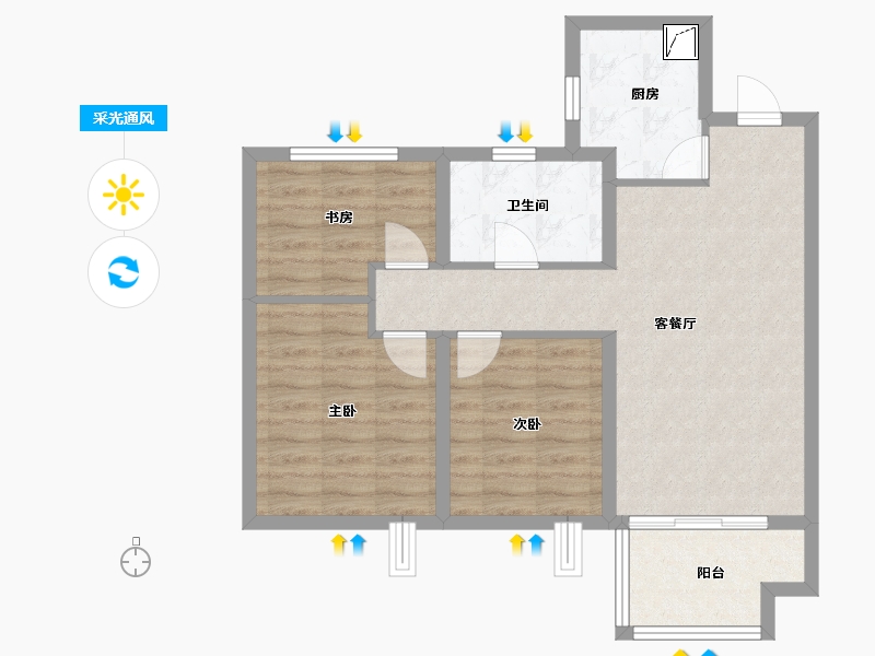 江苏省-无锡市-新力翡翠湾-71.33-户型库-采光通风