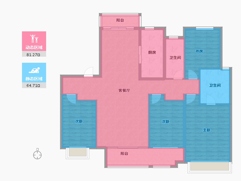 陕西省-西安市-世茂璀璨倾城-133.09-户型库-动静分区