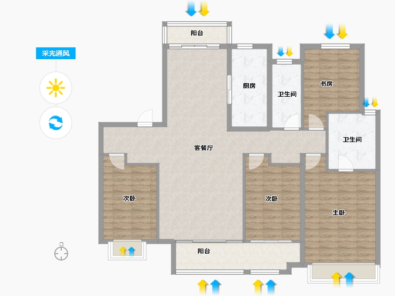 陕西省-西安市-世茂璀璨倾城-133.09-户型库-采光通风