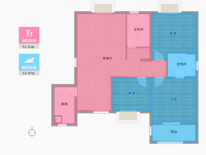 湖北省-武汉市-百步亭长青壹号-91.72-户型库-动静分区