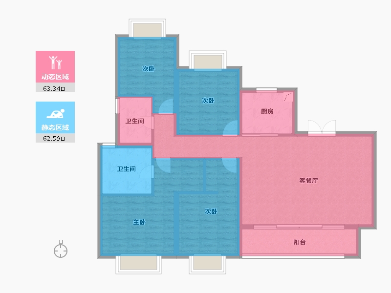 湖南省-长沙市-东原麓印长江-113.61-户型库-动静分区