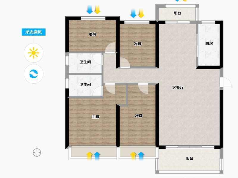 陕西省-西安市-西安碧桂园香湖湾1号-114.40-户型库-采光通风