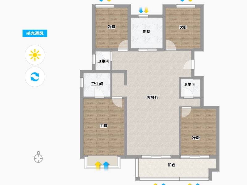 陕西省-西安市-世茂璀璨倾城-113.42-户型库-采光通风