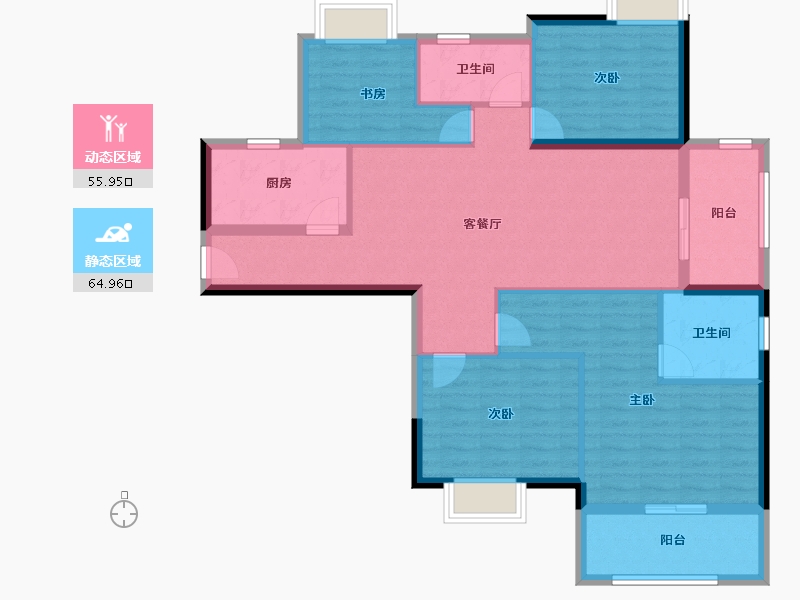 湖北省-武汉市-美联城观-108.67-户型库-动静分区