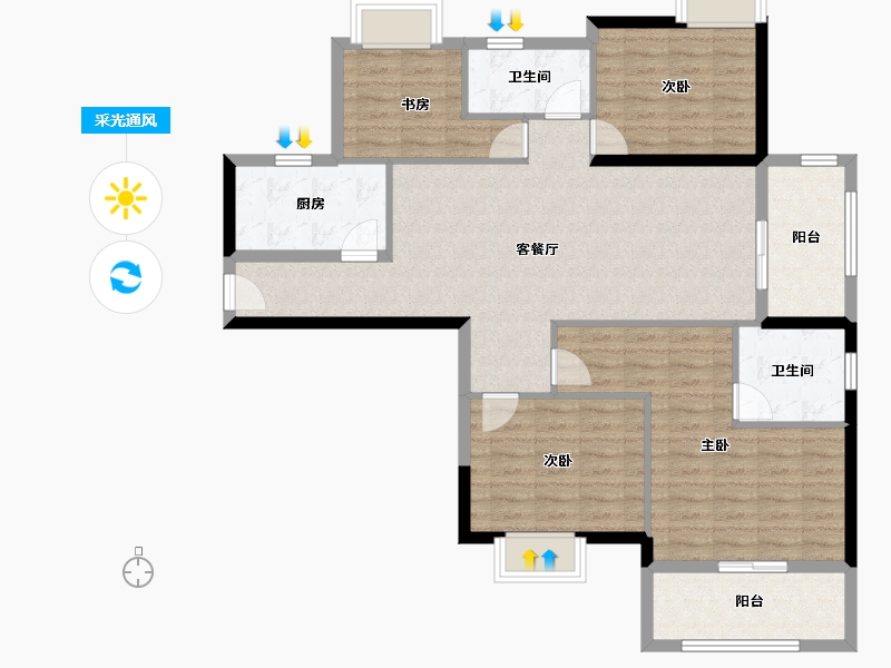 湖北省-武汉市-美联城观-108.67-户型库-采光通风