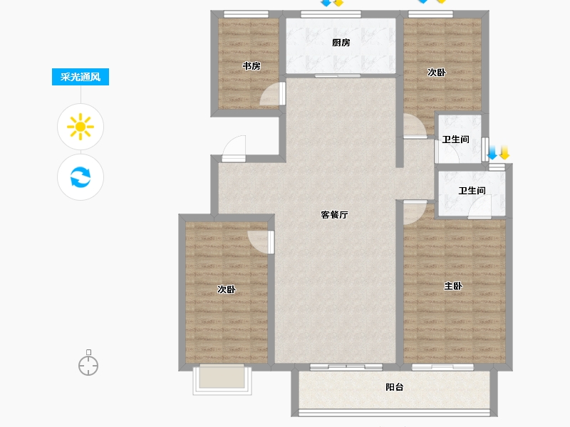 陕西省-西安市-周至龙记观园-120.00-户型库-采光通风