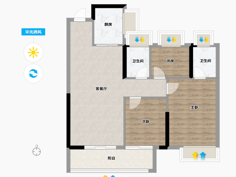 湖北省-武汉市-百瑞景滨江生活区-78.40-户型库-采光通风