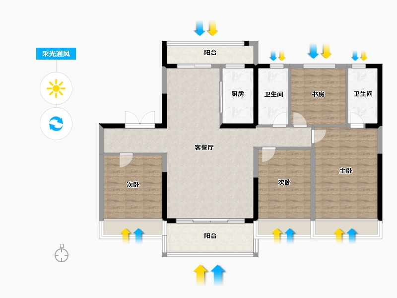 陕西省-西安市-西安碧桂园香湖湾1号-116.80-户型库-采光通风